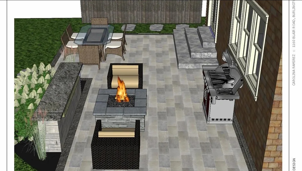A beautiful design of exterior kitchen and fire place
