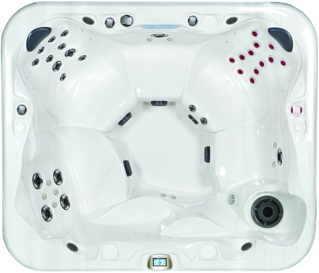 Top view of white five-seat hot tub