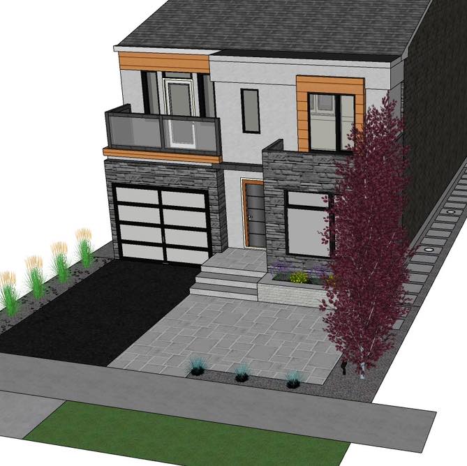 Modern two-story house with garage and balcony