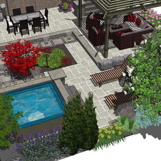 Modern backyard patio with pool and pergola